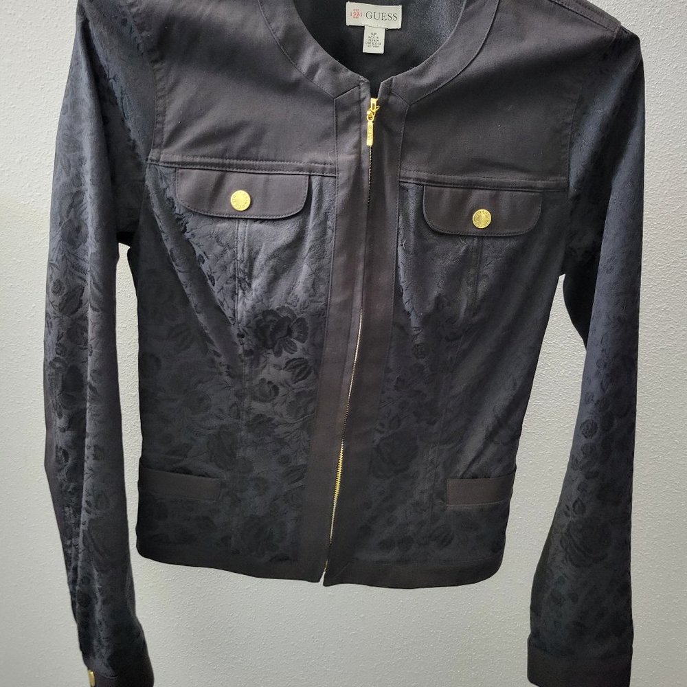 Black lightly patterned short jacket